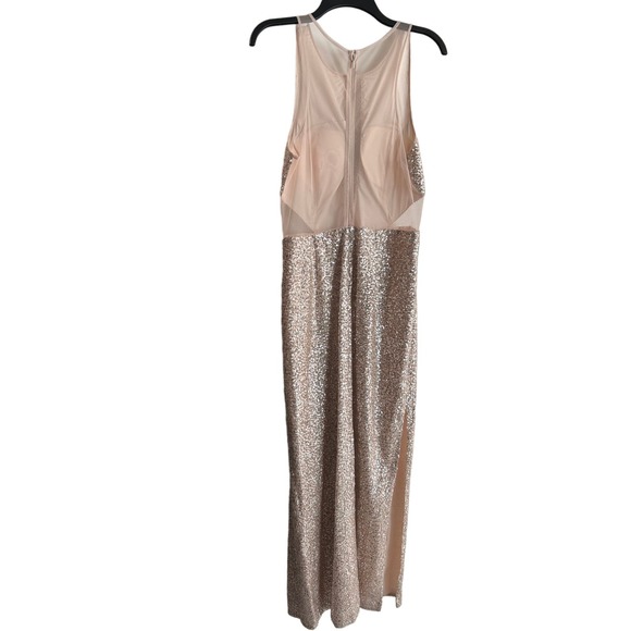 Aiden Mattox Gold Sequins Dress, High Slit, Deep Illusion V-Neck | Size 12 - Picture 7 of 10